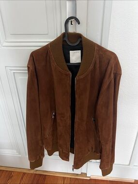 Sandro Chestnut Suede Bomber Jacket